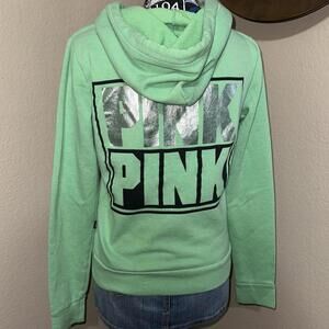 Victorias Secret PINK green hoodie with graphic on the back